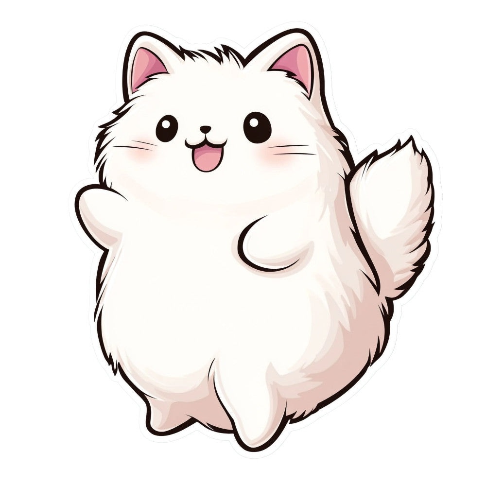 White Kawaii Cat Fabric Panel 1