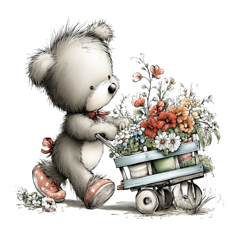 Whimsical Summer Teddy Bear Fabric Panel 26