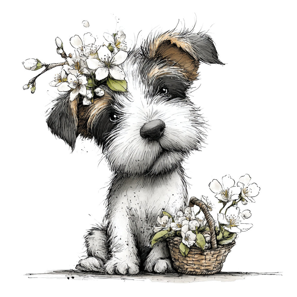 Whimsical Spring Dogs Fabric Panel 43
