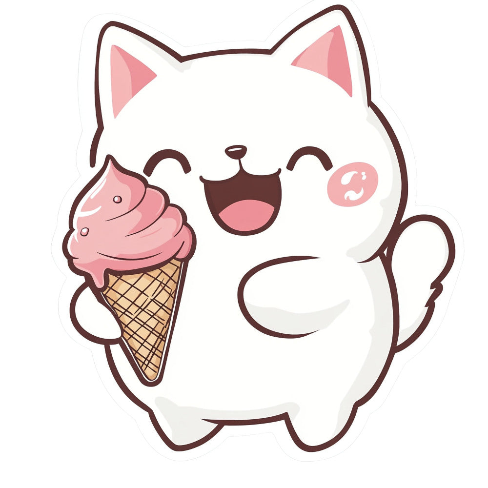 White Kawaii Cat Fabric Panel 15