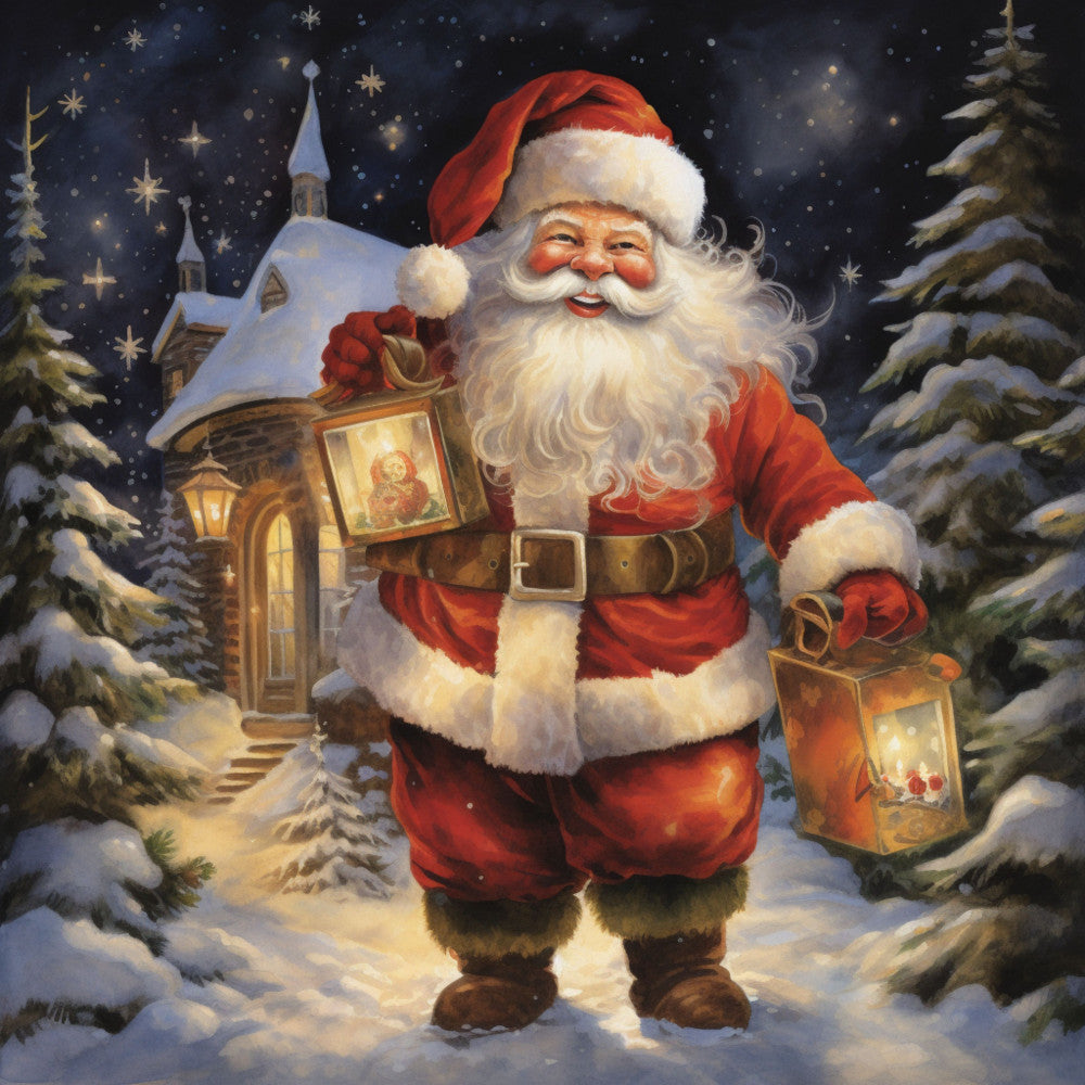 Santa Claus Christmas Scene Fabric Panel 17