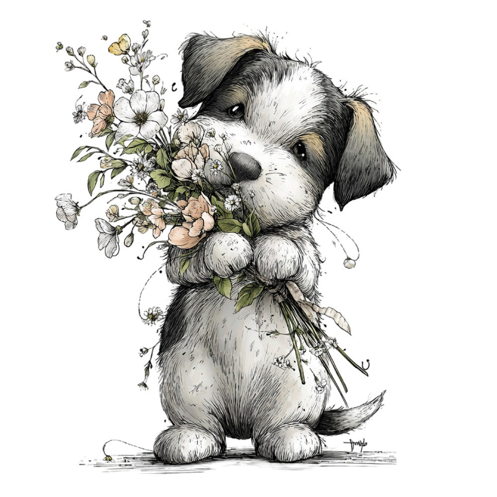 Whimsical Spring Dogs Fabric Panel 41
