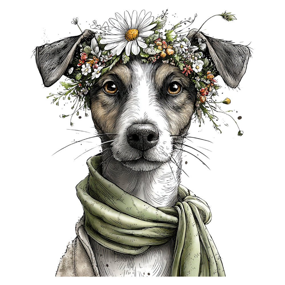 Whimsical Spring Dogs Fabric Panel 12