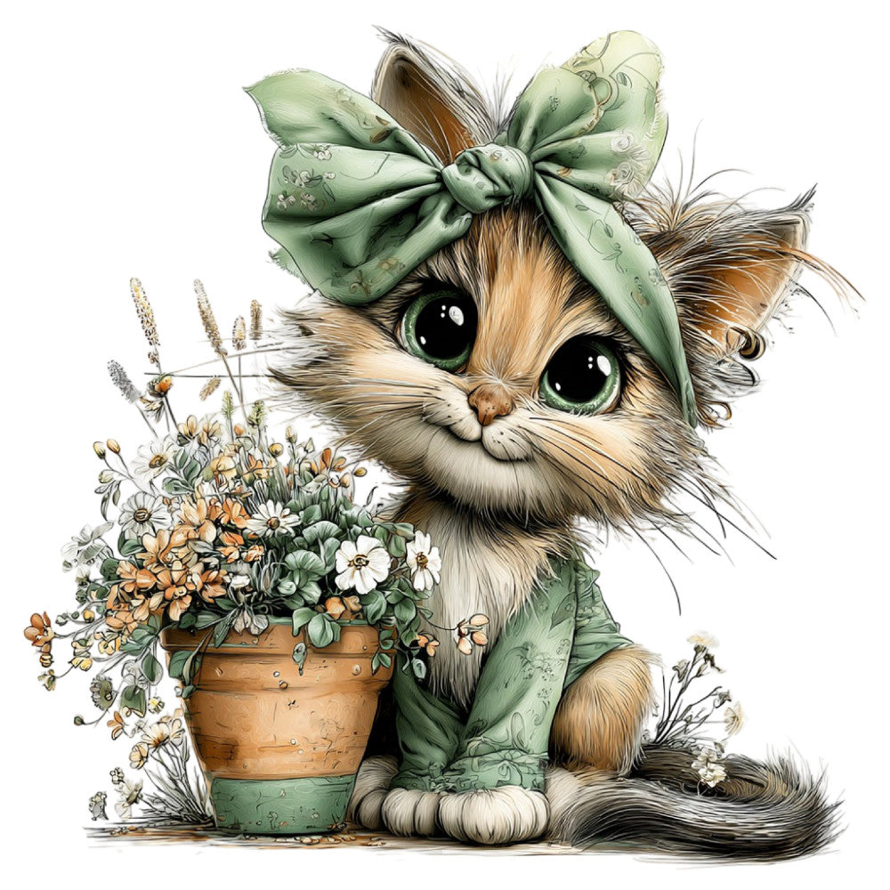 Whimsical Spring Cat Fabric Panel 29