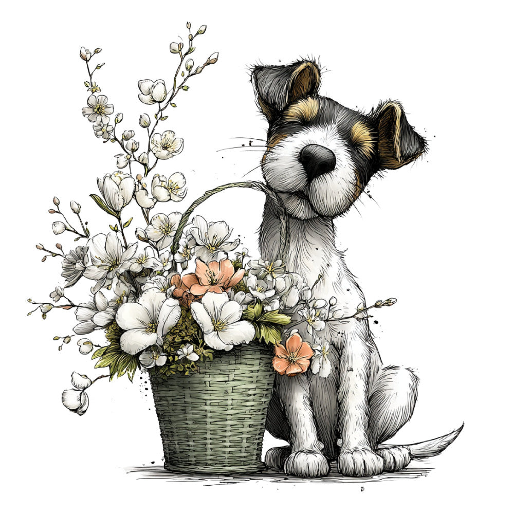 Whimsical Spring Dogs Fabric Panel 16