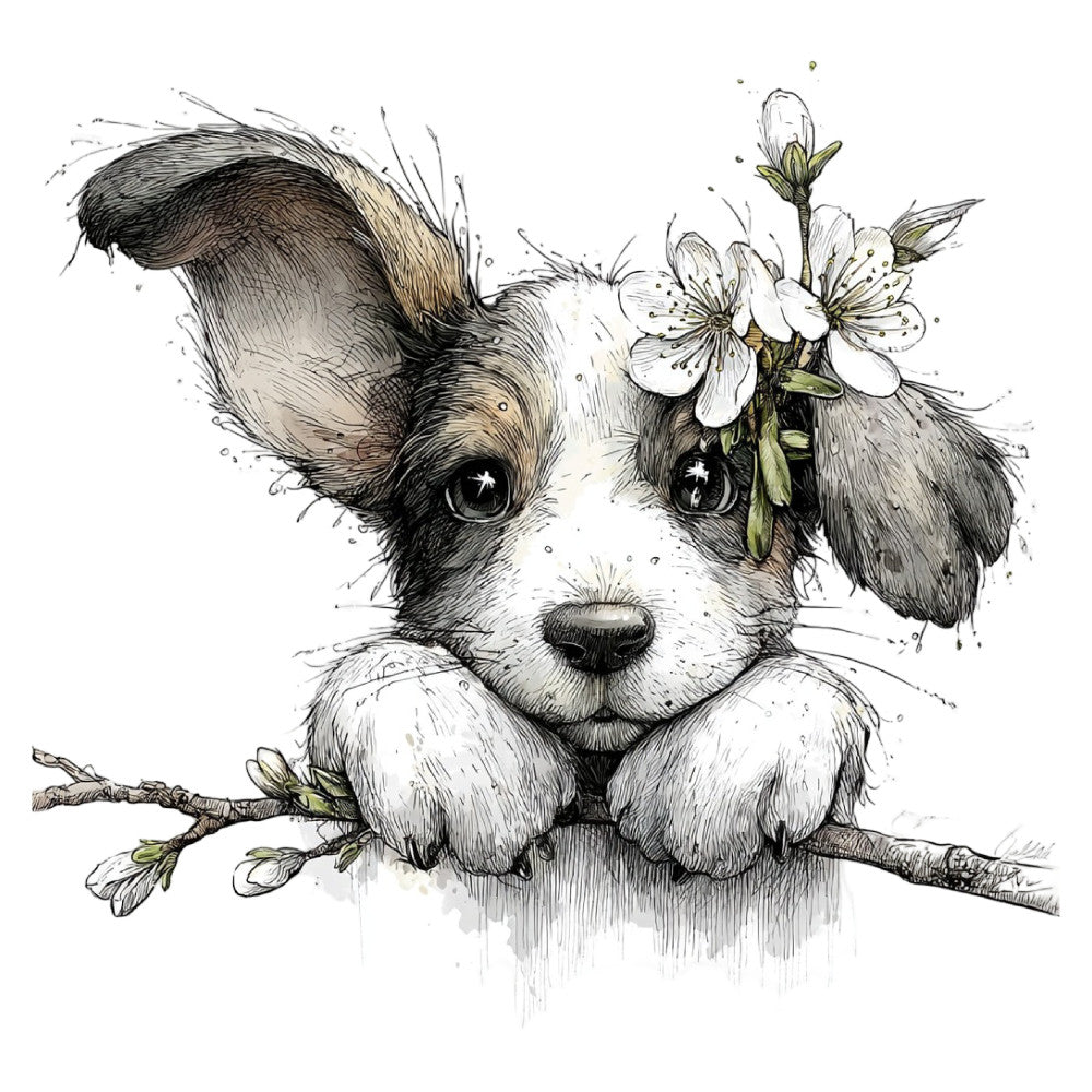 Whimsical Spring Dogs Fabric Panel 24