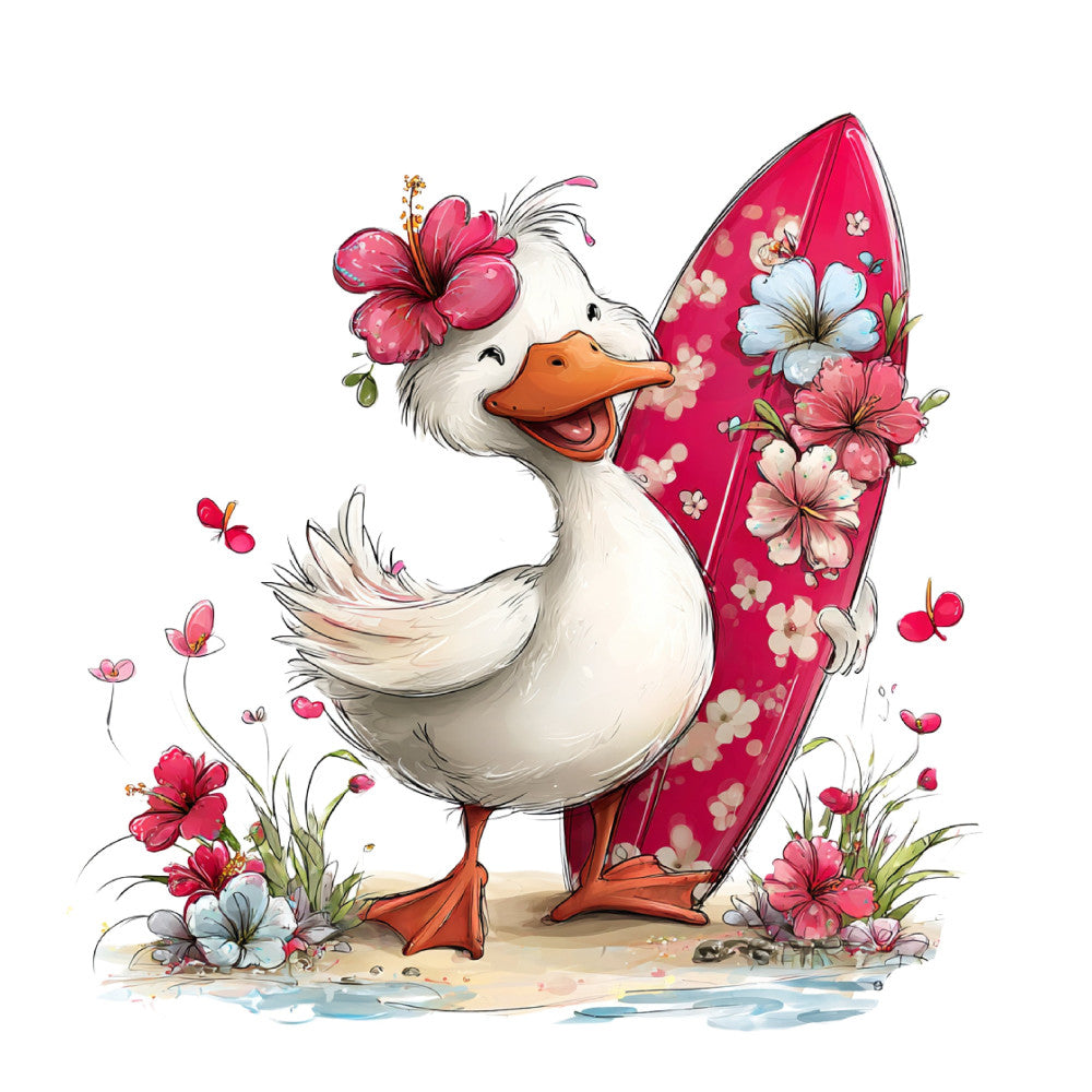 Whimsical Summer Goose Fabric Panel 50