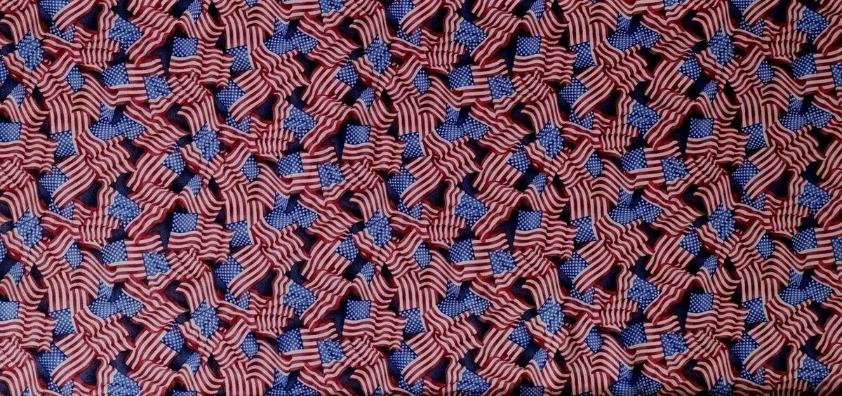 Small Wavy Flags Navy Cotton 43"/44" Fabric Per Yard