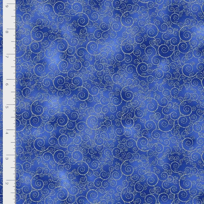 Ice Icy Swirls Lapis Blue Cotton 44"/45" Fabric Per Yard
