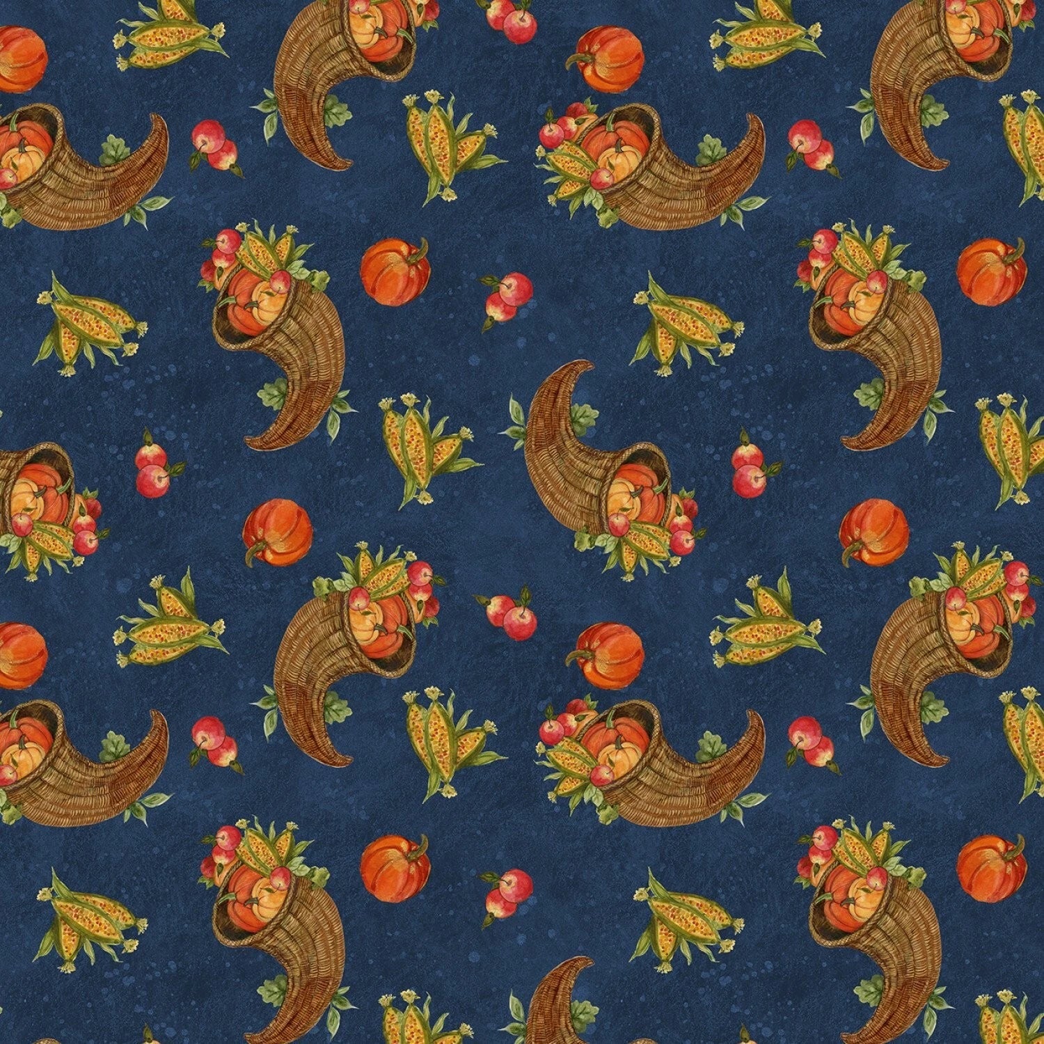 Gnome-kin Patch Navy Cornucopia Toss Cotton 44"/45" Fabric Per Yard