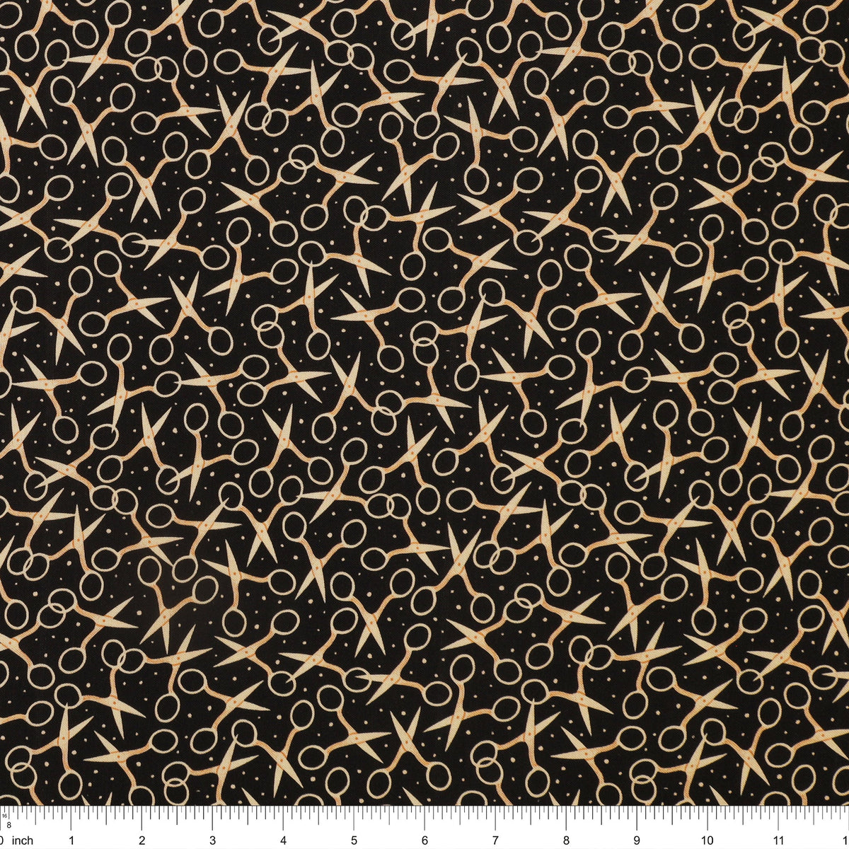 Sewing Season Scissor Toss Black 44"/45" Fabric Per Yard
