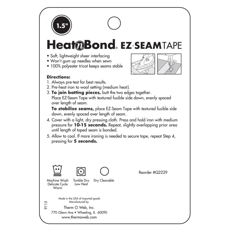 HeatnBond EZ-Seam Iron-On Fusible Sheer Batting and Seam Tape, 1.5" x 15 Yards