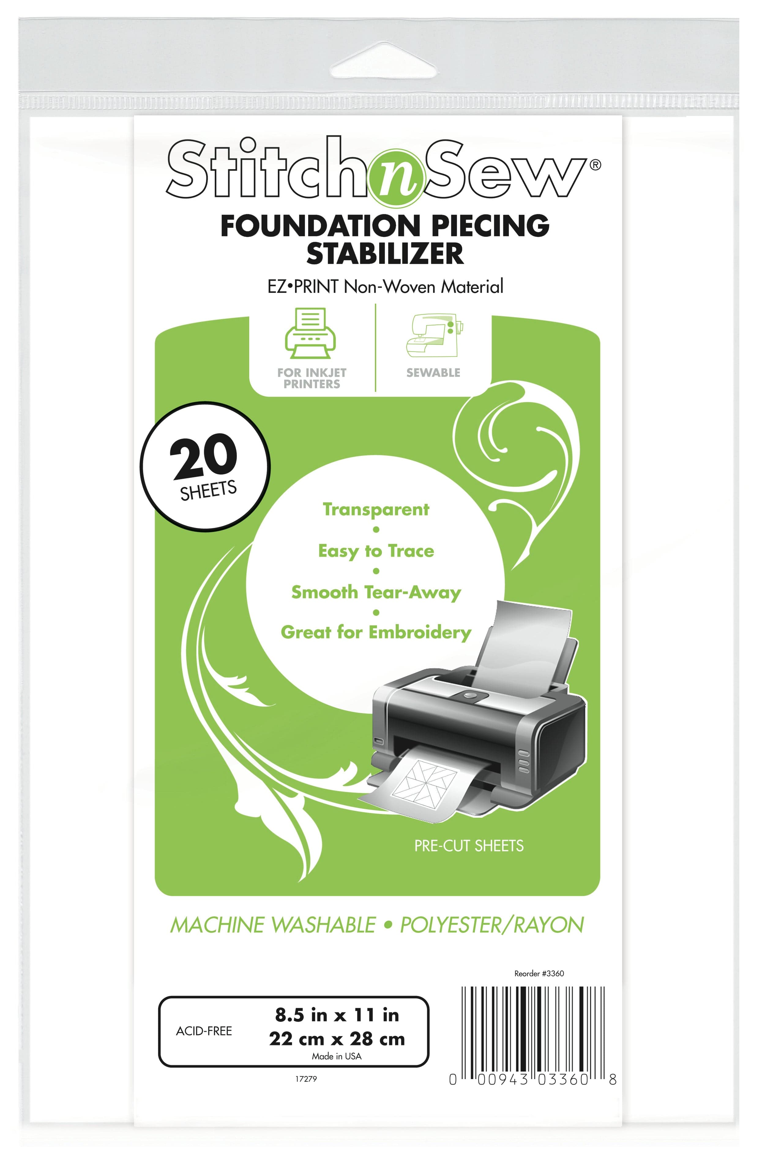 StitchnSew EZ Print Foundation Piecing Stabilizer, Transparent
