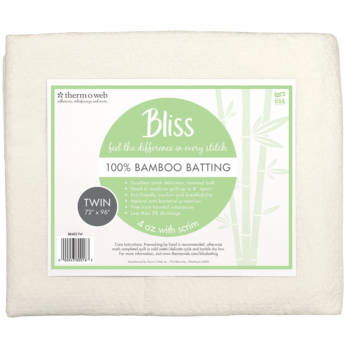 Bliss 100% Bamboo Batting - Twin 72" x 96"