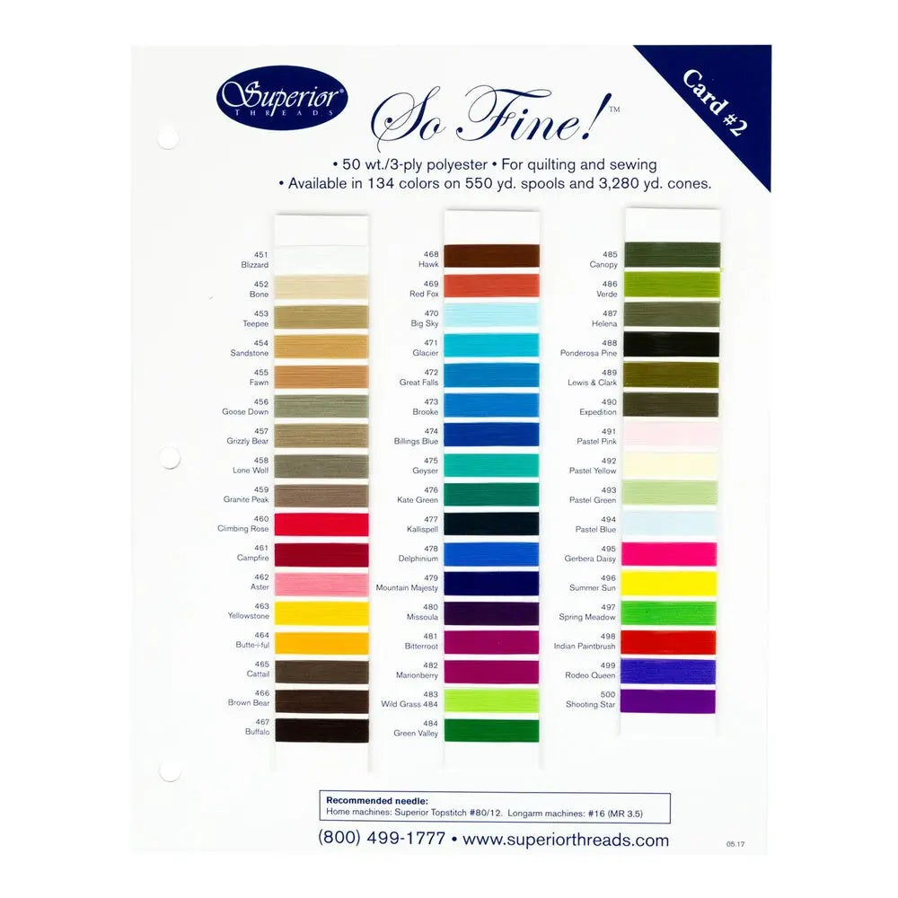 So Fine Color Card Set (Card 1, 2, & 3) - Linda's Electric Quilters