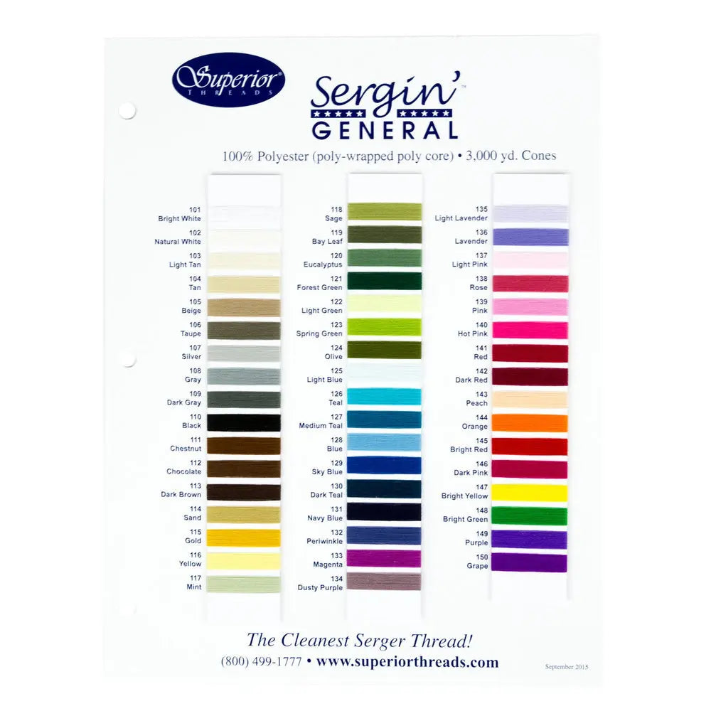 Sergin' General Thread Color Card - Linda's Electric Quilters