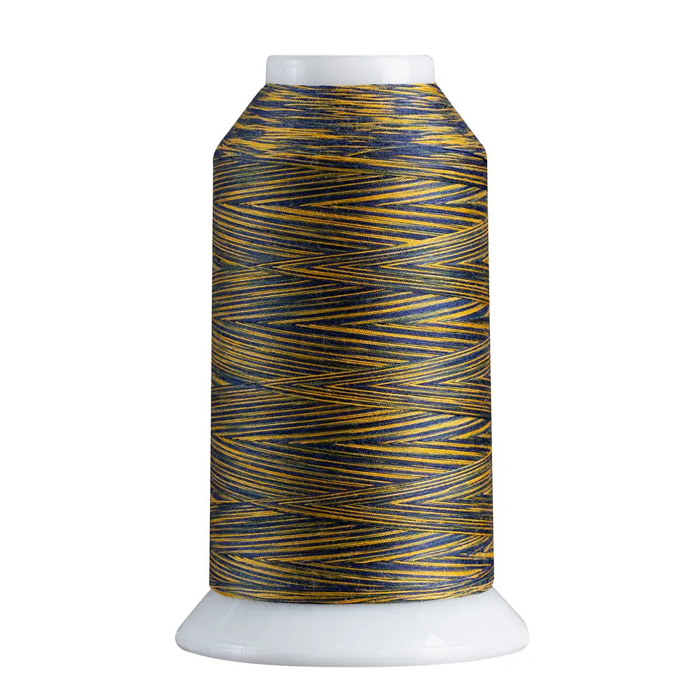 Blue & Gold quilting and decorative stitching thread. Superior Spirit is a variegated, lint-free, matte-finish, smooth 40-wt. 3 filament polyester thread. Choose color options to match school or team colors and stitch a quilt for your favorite athlete or fan. Perfect for T-shirt quilts or embroideries. Pair with So Fine! as a bobbin thread for perfect stitches.
