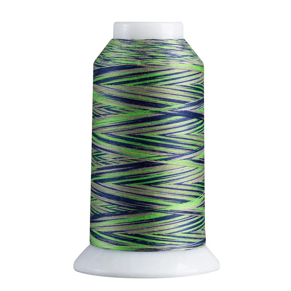 Navy, Green & Gray quilting and decorative stitching thread. Superior Spirit is a variegated, lint-free, matte-finish, smooth 40-wt. 3 filament polyester thread. Choose color options to match school or team colors and stitch a quilt for your favorite athlete or fan. Perfect for T-shirt quilts or embroideries. Pair with So Fine! as a bobbin thread for perfect stitches.