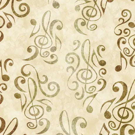 Natural Music Notes Wideback Cotton Fabric per yard