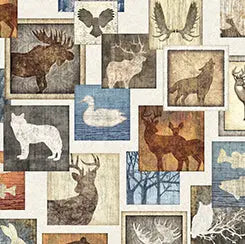 Natural Wildlife Patches Wideback Cotton Fabric per yard
