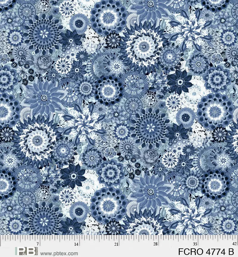 Blue Floral Crochet Cotton Wideback Fabric per yard P&B Textiles