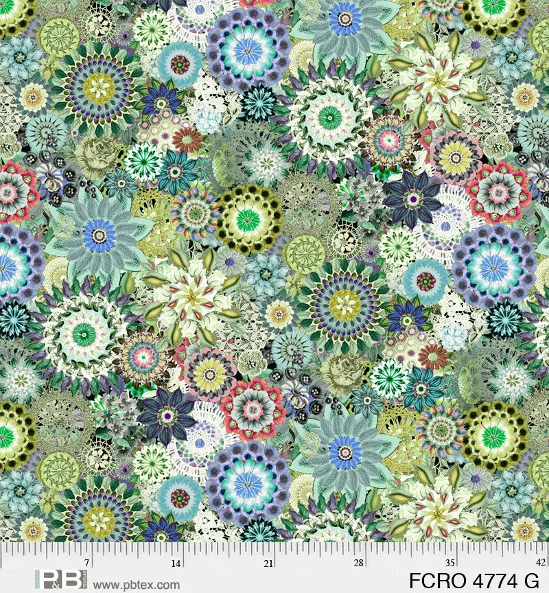 Green Floral Crochet Cotton Wideback Fabric per yard P&B Textiles