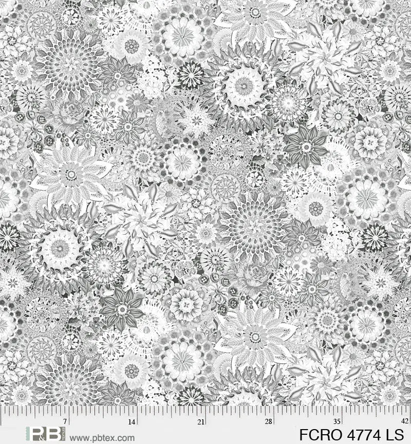 Grey Floral Crochet Cotton Wideback Fabric per yard P&B Textiles