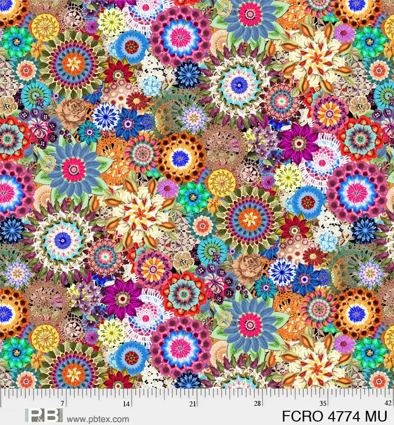 Multi Floral Crochet Cotton Wideback Fabric per yard P&B Textiles