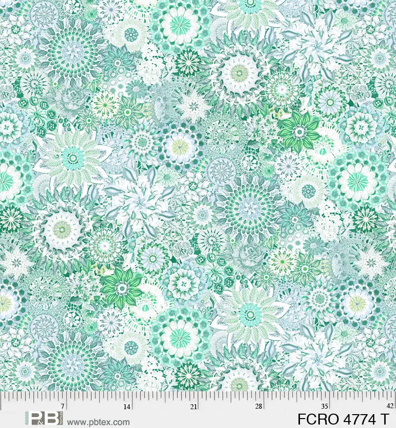 Green Aqua Floral Crochet Cotton Wideback Fabric per yard 