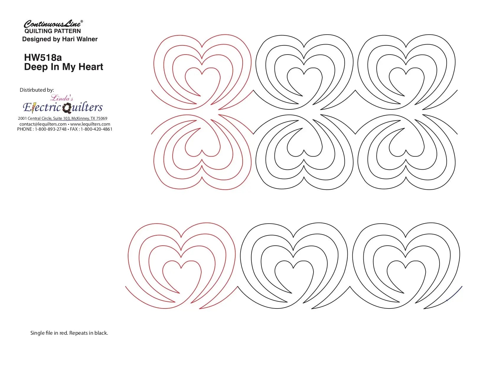 518 Deep In My Heart Pantograph by Hari Walner - Linda's Electric Quilters