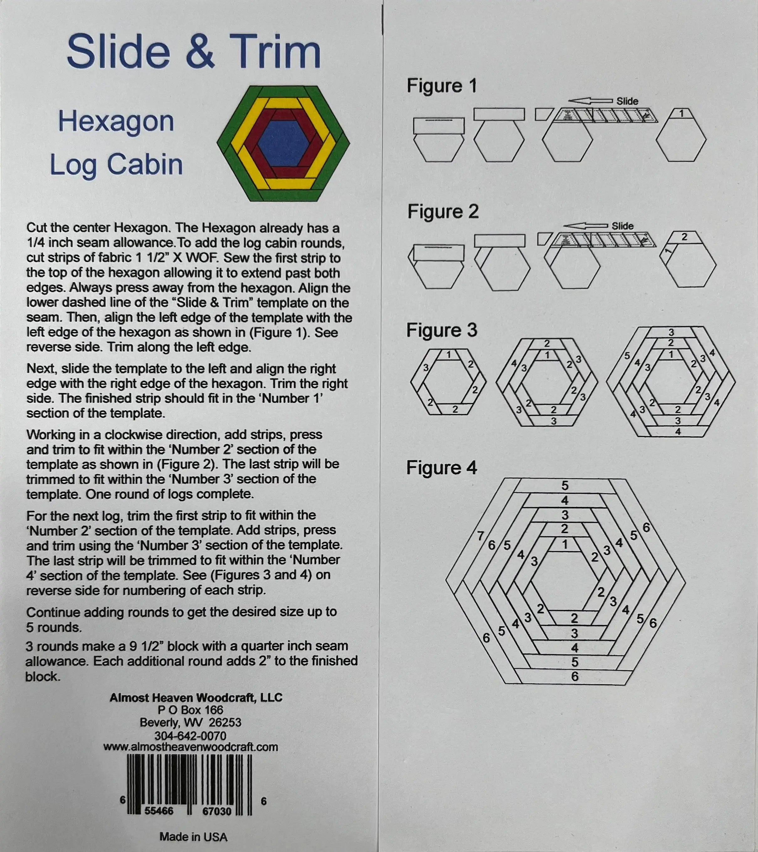 Slide & Trim Hexagon Log Cabin Template - Linda's Electric Quilters