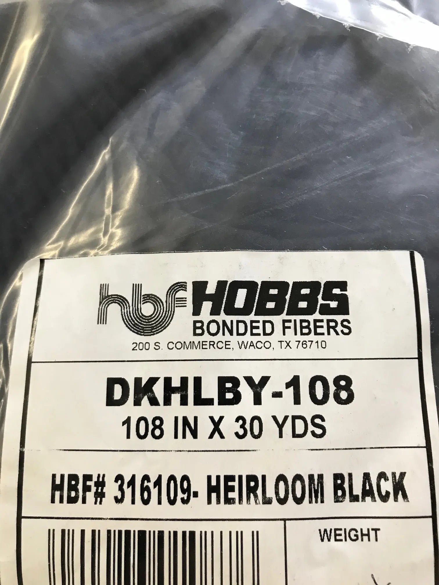 Hobbs Heirloom Black Batting 80/20 108" Wide Batting Roll - Linda's Electric Quilters