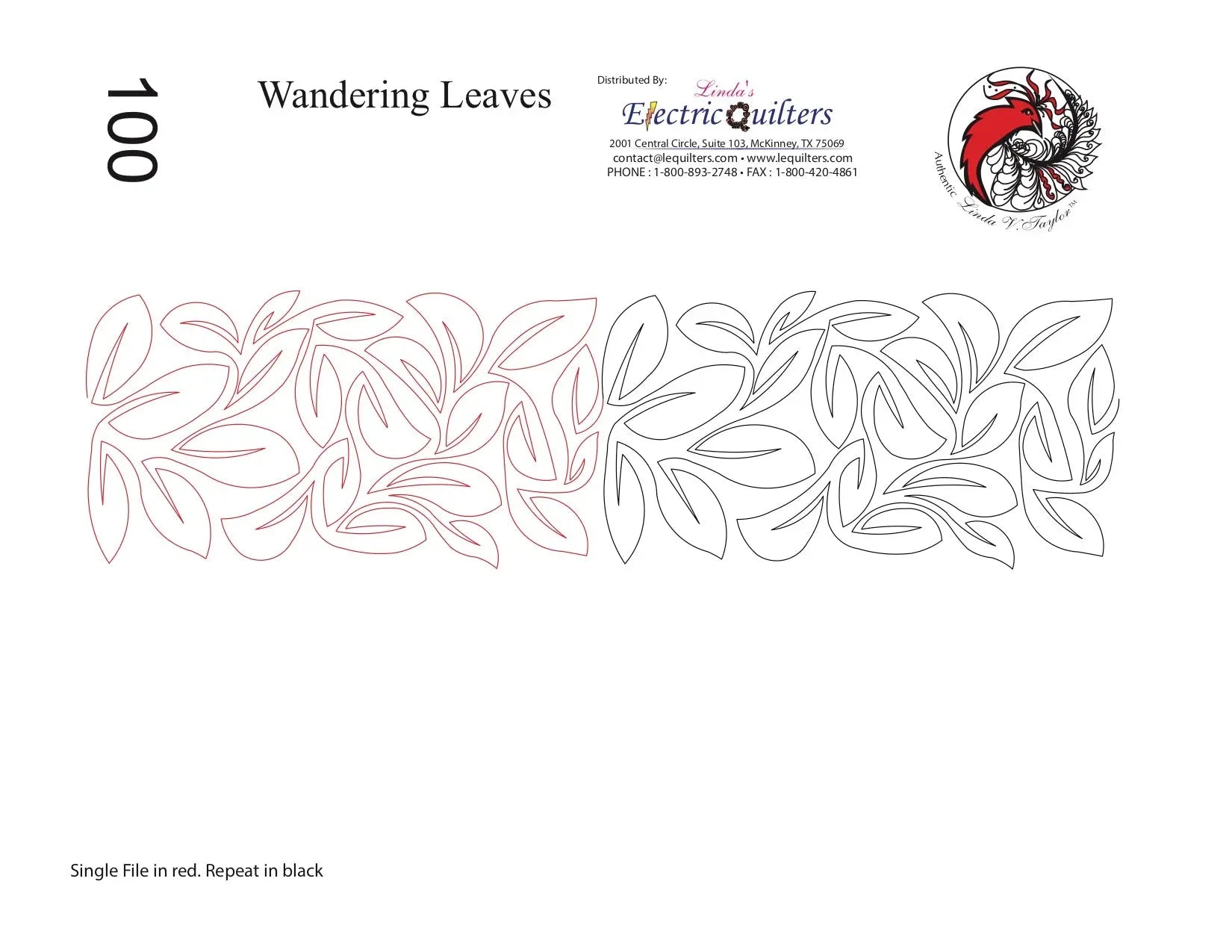 100 Wandering Leaves Pantograph by Linda V. Taylor - Linda's Electric Quilters