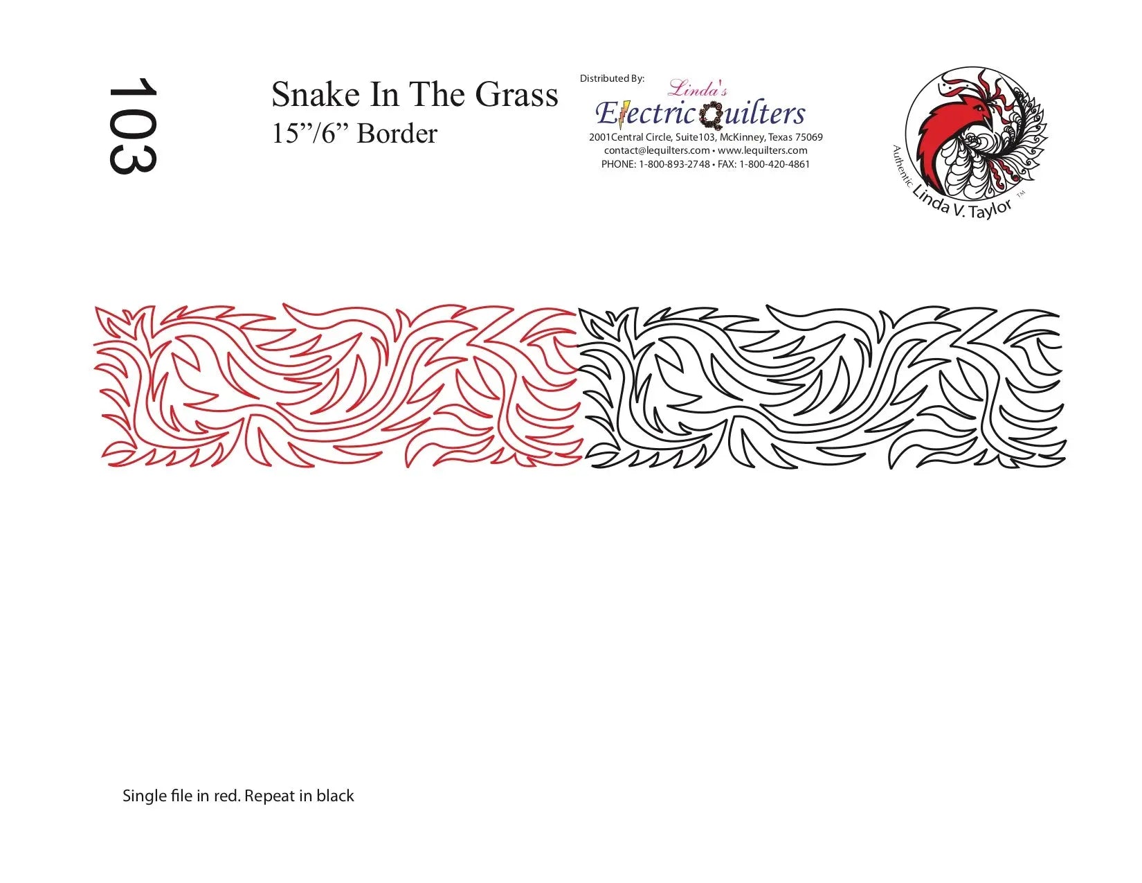 103 Snake In The Grass Pantograph by Linda V. Taylor - Linda's Electric Quilters