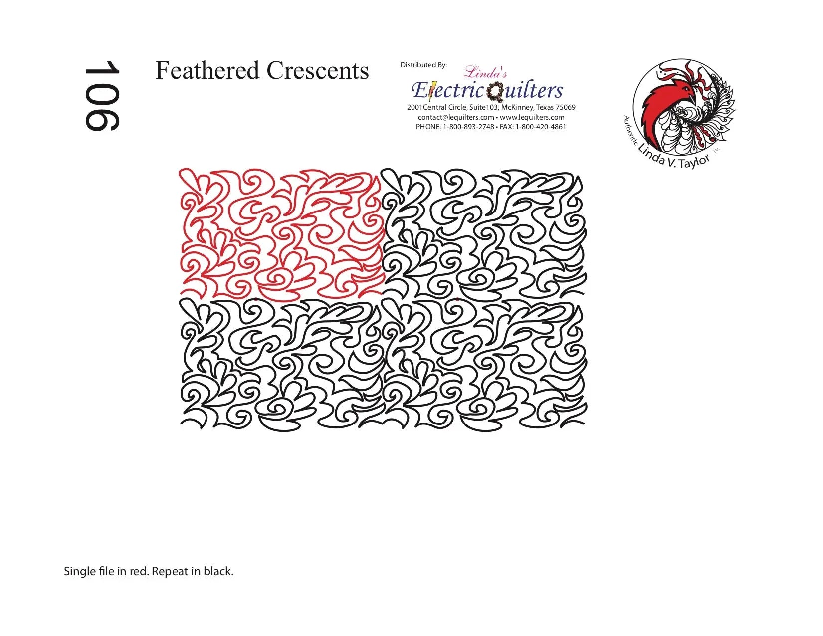 106 Feathered Crescents Pantograph by Linda V. Taylor - Linda's Electric Quilters