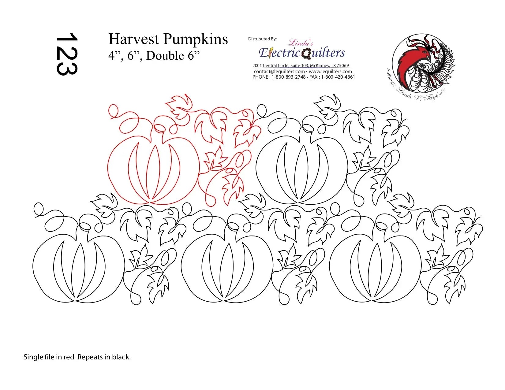 123 Harvest Pumpkins Pantograph by Linda V. Taylor - Linda's Electric Quilters