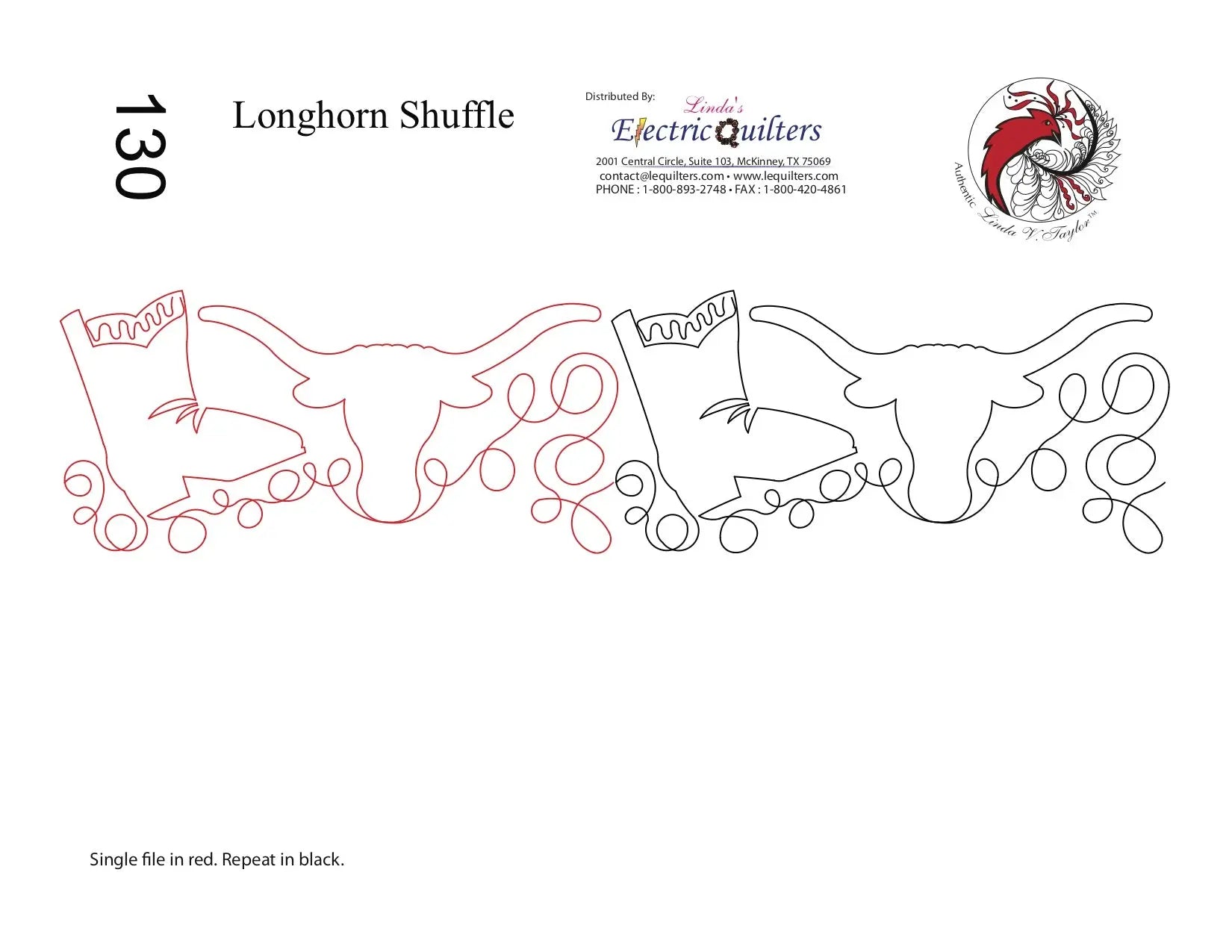 130 Longhorn Shuffle Pantograph by Linda V. Taylor - Linda's Electric Quilters