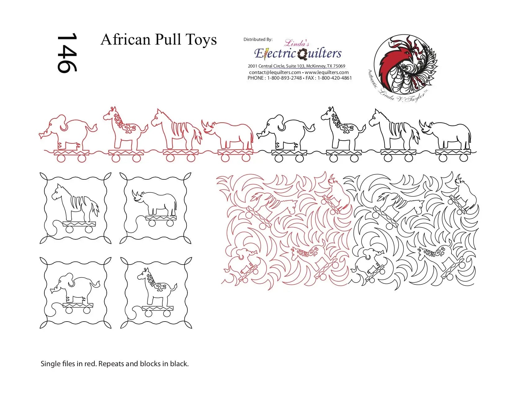 146 African Pull Toys Pantograph with Blocks by Linda V. Taylor - Linda's Electric Quilters
