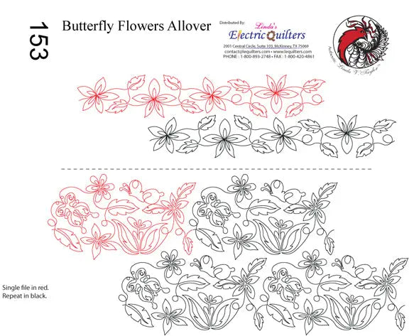 153 Butterfly Flowers Pantograph by Linda V. Taylor - Linda's Electric Quilters