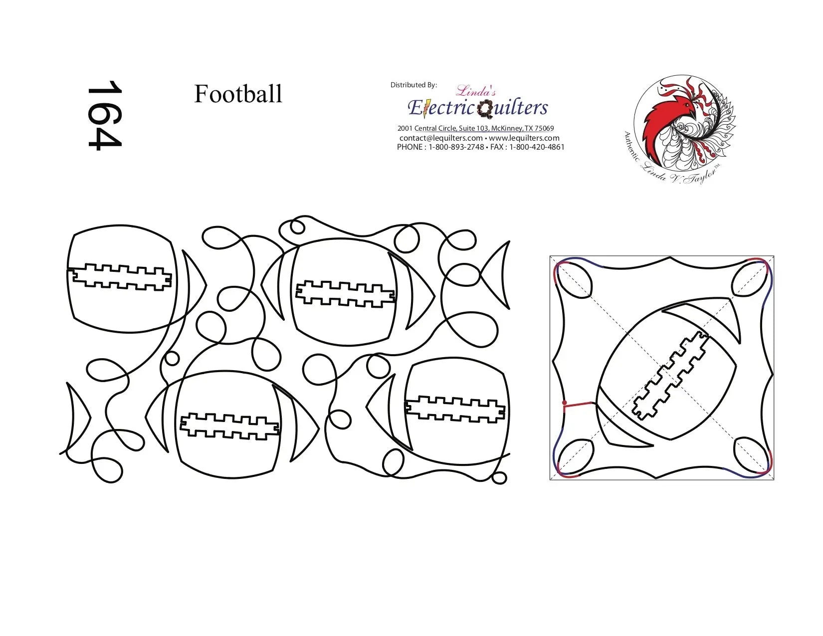 164 Football Pantograph by Linda V. Taylor - Linda's Electric Quilters