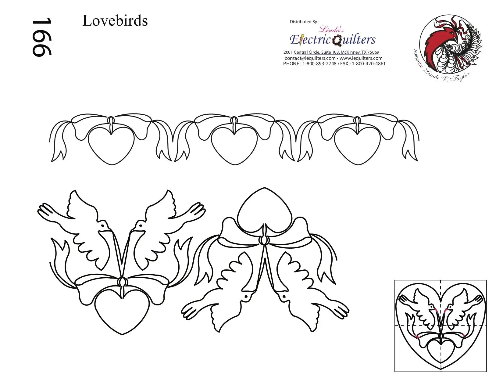 166 Lovebirds Pantograph with Blocks by Linda V. Taylor - Linda's Electric Quilters