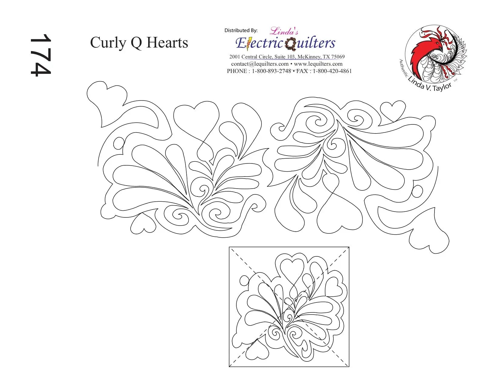 174 Curly Q Hearts Pantograph with Blocks by Linda V. Taylor - Linda's Electric Quilters
