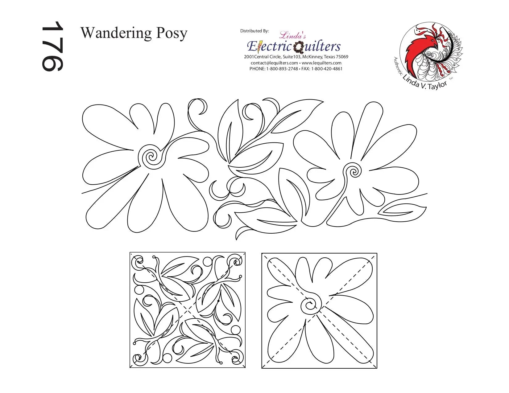 176 Wandering Posy Pantograph with Blocks by Linda V. Taylor - Linda's Electric Quilters