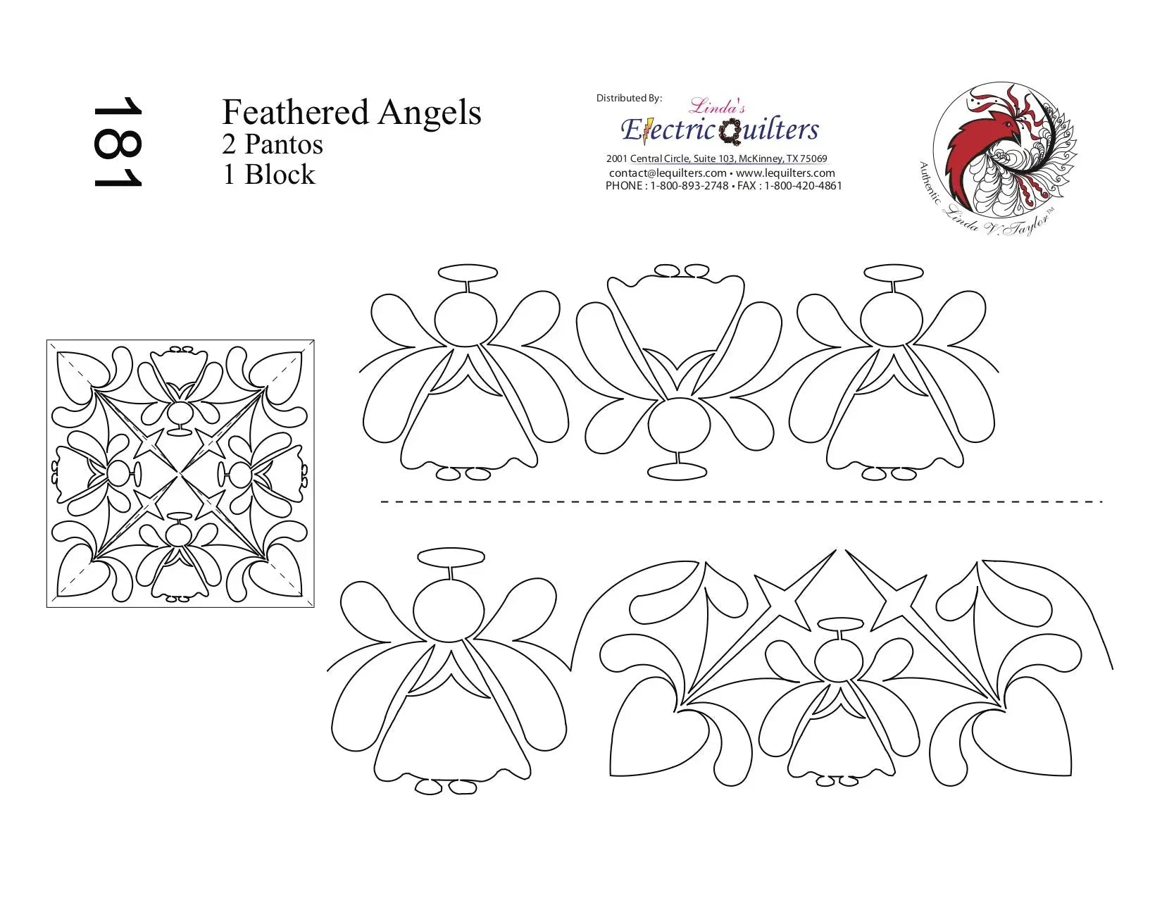 181 Feathered Angels Pantograph with Blocks by Linda V. Taylor - Linda's Electric Quilters