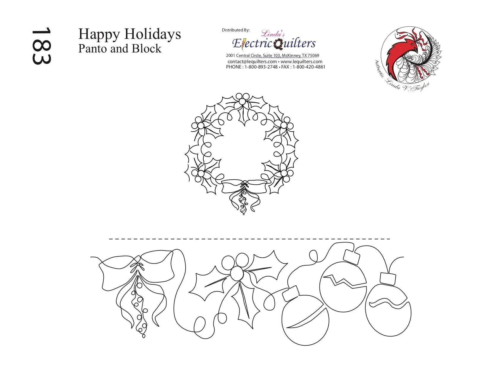 183 Happy Holidays Pantograph with Blocks by Linda V. Taylor - Linda's Electric Quilters