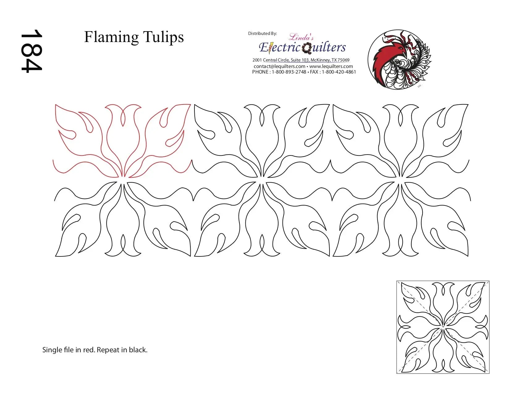 184 Flaming Tulips Pantograph with Blocks by Linda V. Taylor - Linda's Electric Quilters