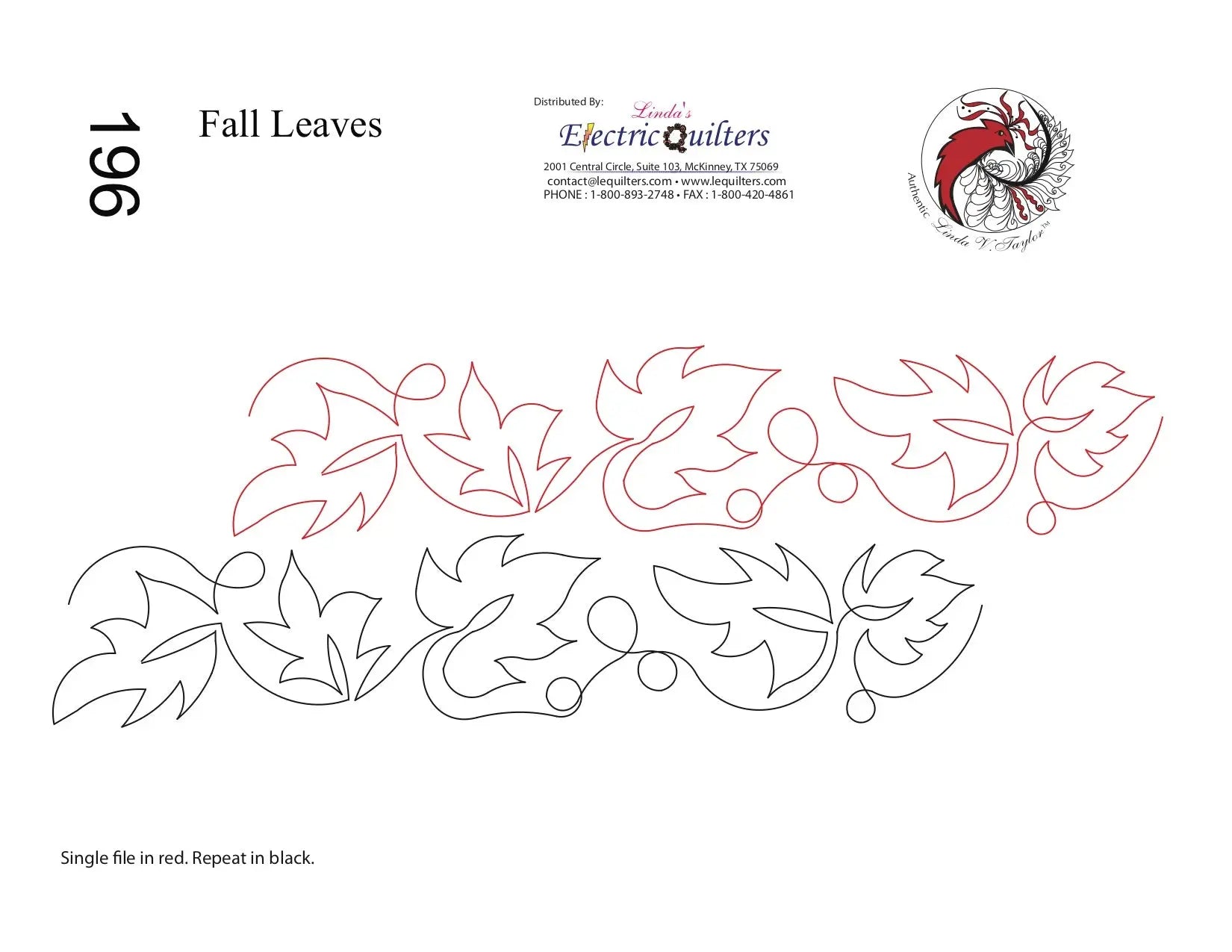 196 Fall Leaves Pantograph by Linda V. Taylor - Linda's Electric Quilters