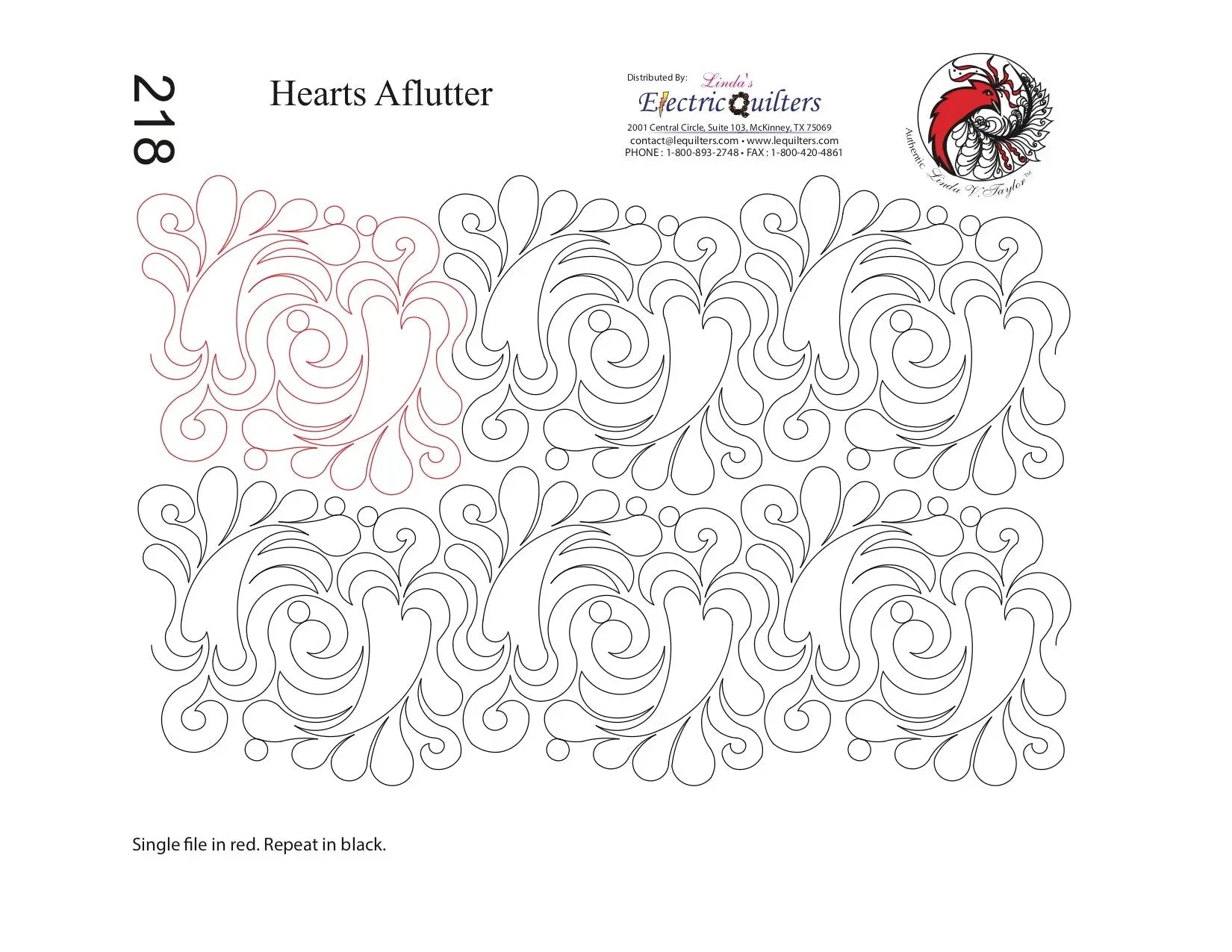218 Hearts Aflutter Pantograph by Linda V. Taylor - Linda's Electric Quilters
