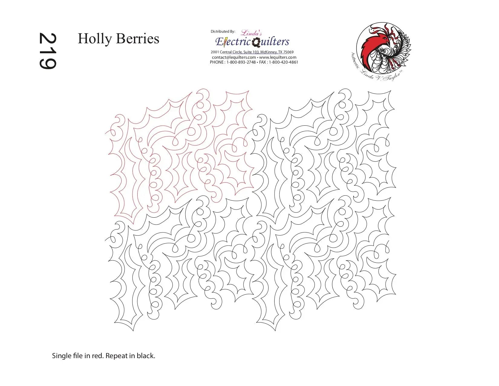 219 Hollyberries Pantograph by Linda V. Taylor - Linda's Electric Quilters