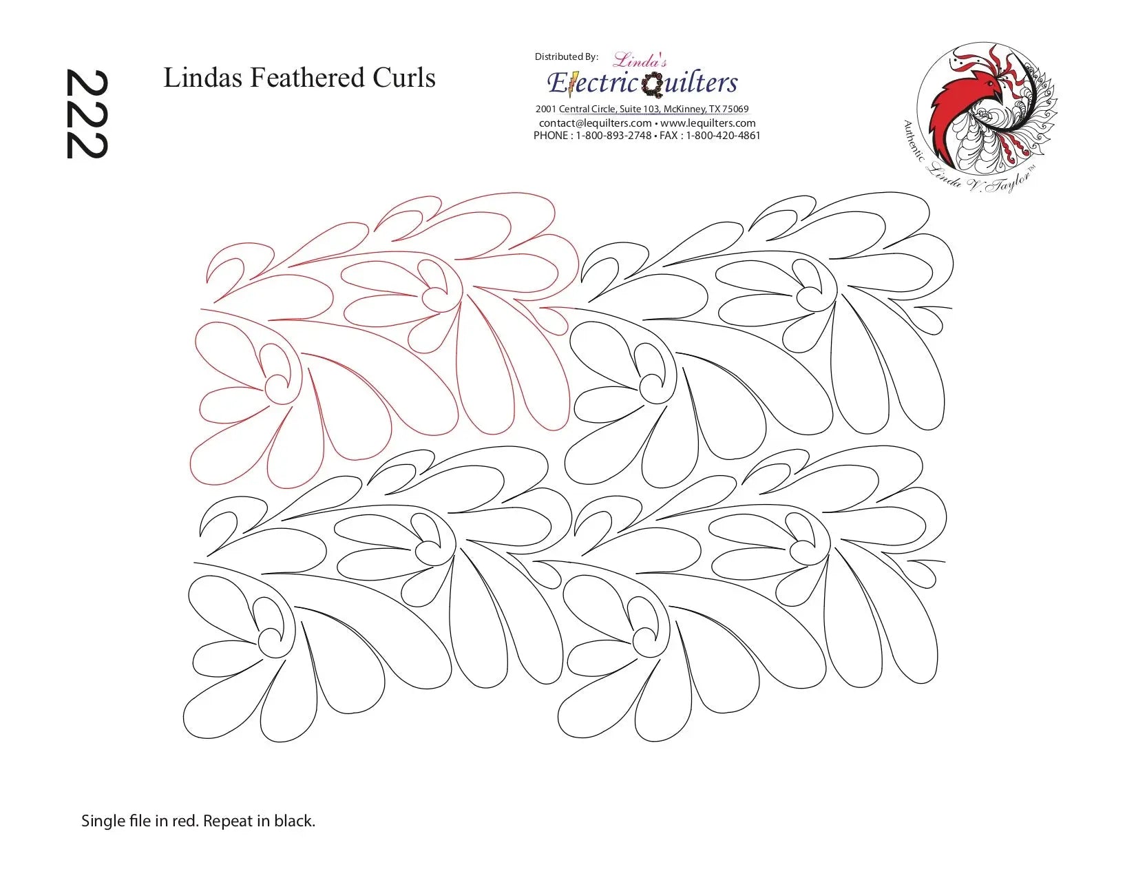 222 Lindas Feathered Curls Pantograph by Linda V. Taylor - Linda's Electric Quilters